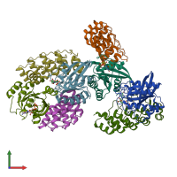 PDB entry 5mlb coloured by chain, front view.