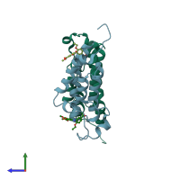 PDB entry 5mme coloured by chain, side view.