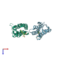 PDB entry 5mme coloured by chain, top view.