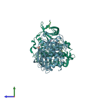 PDB entry 5mmr coloured by chain, side view.