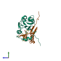 PDB entry 5mmv coloured by chain, side view.