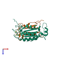 PDB entry 5mmv coloured by chain, top view.