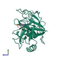 PDB entry 5mna coloured by chain, side view.