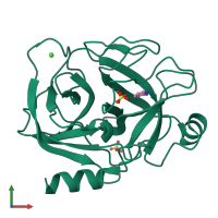 PDB entry 5mnb coloured by chain, front view.