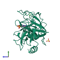 PDB entry 5mnb coloured by chain, side view.
