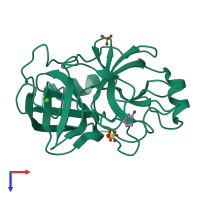 PDB entry 5mnb coloured by chain, top view.