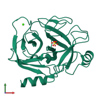 PDB entry 5mnf coloured by chain, front view.