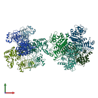 PDB entry 5mni coloured by chain, front view.