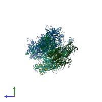 PDB entry 5mni coloured by chain, side view.