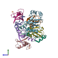 PDB entry 5mnj coloured by chain, side view.