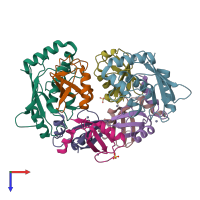 PDB entry 5mnj coloured by chain, top view.