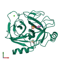 PDB entry 5mno coloured by chain, front view.