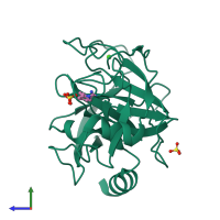 PDB entry 5mno coloured by chain, side view.