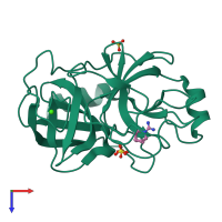 PDB entry 5mno coloured by chain, top view.