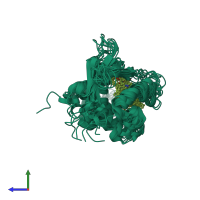 PDB entry 5mnw coloured by chain, ensemble of 10 models, side view.