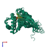 PDB entry 5mnw coloured by chain, ensemble of 10 models, top view.