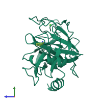 PDB entry 5mo0 coloured by chain, side view.