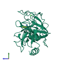 PDB entry 5mo1 coloured by chain, side view.