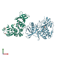 PDB 5mo5 coloured by chain and viewed from the front.