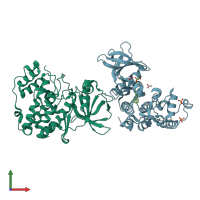 PDB 5mo6 coloured by chain and viewed from the front.
