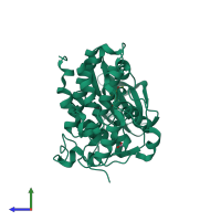 PDB entry 5moh coloured by chain, side view.