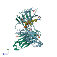 PDB entry 5moj coloured by chain, side view.