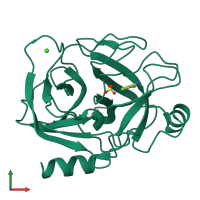 PDB entry 5moq coloured by chain, front view.