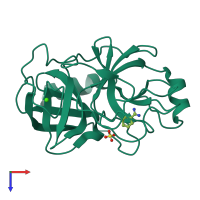 PDB entry 5moq coloured by chain, top view.