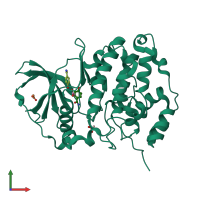 PDB 5mot coloured by chain and viewed from the front.