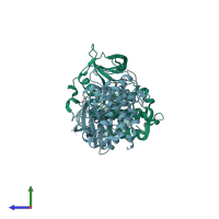 PDB entry 5mow coloured by chain, side view.