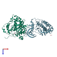 PDB entry 5mow coloured by chain, top view.