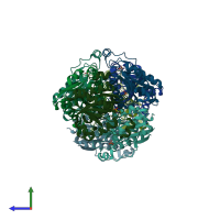 PDB entry 5mp4 coloured by chain, side view.
