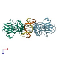 PDB entry 5mpf coloured by chain, top view.