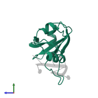 Heterogeneous nuclear ribonucleoprotein A1, N-terminally processed in PDB entry 5mpl, assembly 1, side view.