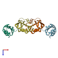 PDB entry 5mpo coloured by chain, top view.