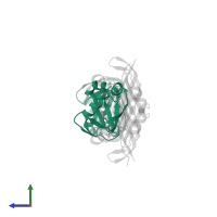 Molybdopterin synthase sulfur carrier subunit in PDB entry 5mpo, assembly 1, side view.