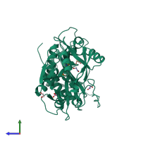 PDB entry 5mpr coloured by chain, side view.