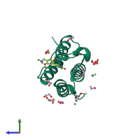 PDB entry 5mq1 coloured by chain, side view.