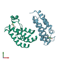 PDB entry 5mqe coloured by chain, front view.