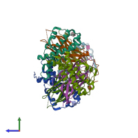 PDB entry 5mr3 coloured by chain, side view.