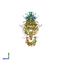 PDB entry 5mr4 coloured by chain, side view.