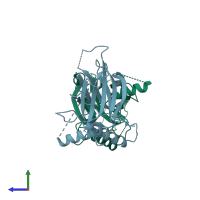 PDB entry 5mr7 coloured by chain, side view.