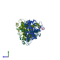 PDB entry 5mra coloured by chain, side view.