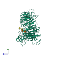 PDB entry 5mrh coloured by chain, side view.