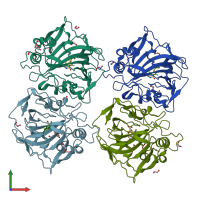 PDB entry 5msa coloured by chain, front view.