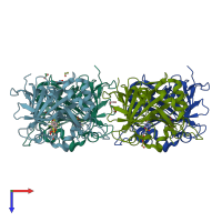 PDB entry 5msb coloured by chain, top view.