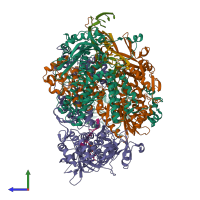 PDB entry 5msg coloured by chain, side view.