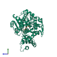 PDB entry 5msp coloured by chain, side view.