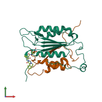 PDB entry 5mtk coloured by chain, front view.