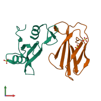 PDB entry 5mtn coloured by chain, front view.